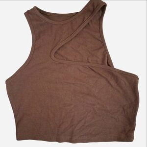 SHEIN Brown Asymmetrical Ribbed Cutout Tank Top